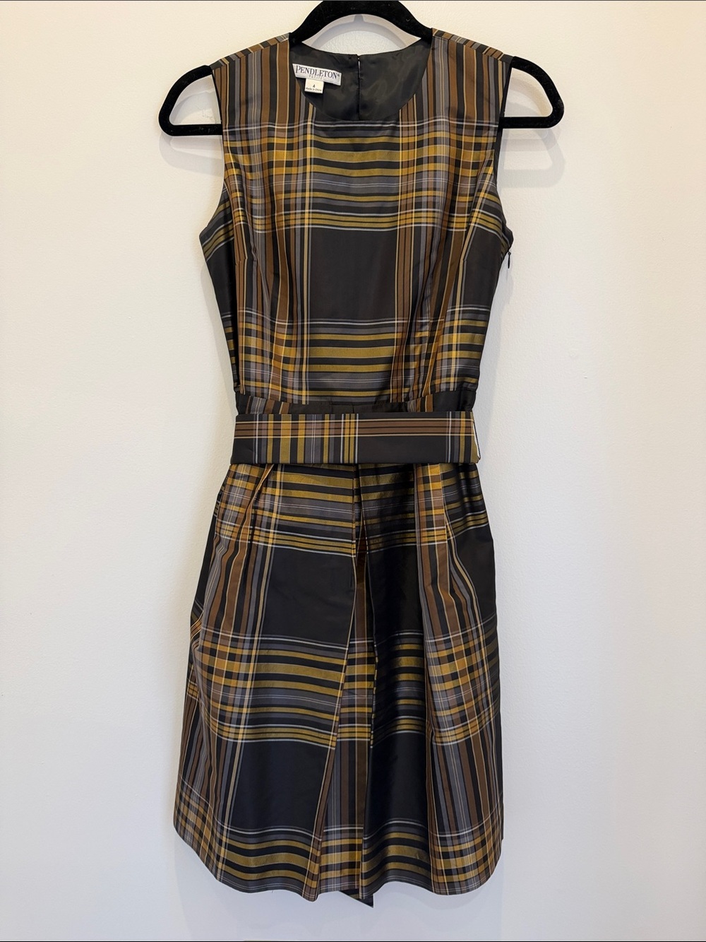 Pendleton Black, Mustard & Brown Plaid Sleeveless Mini Dress